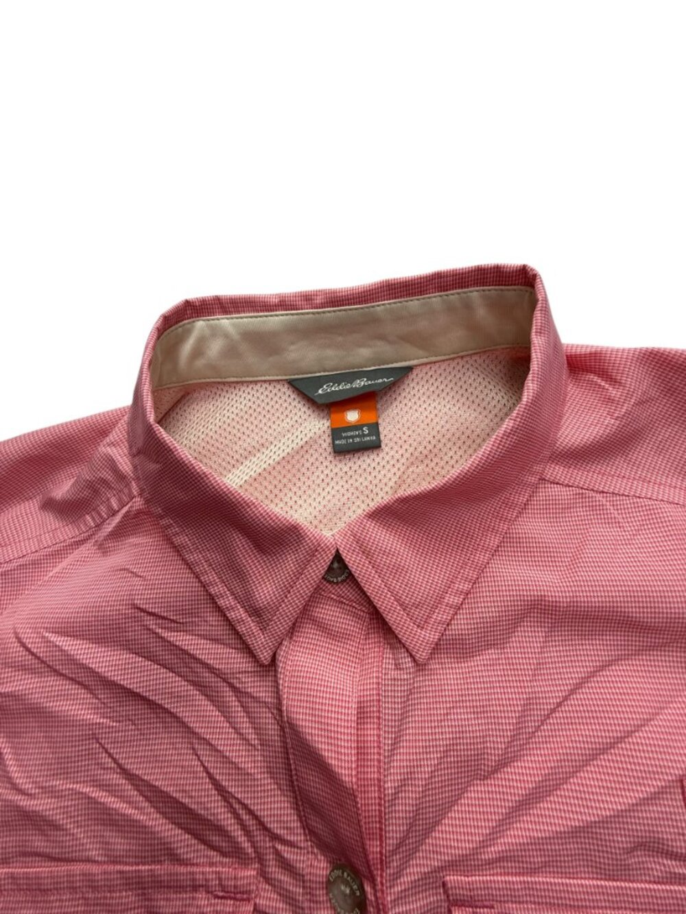 Eddie Bauer Button Down Collared Shirt Pink Grid Size Women's Small Long Sleeve